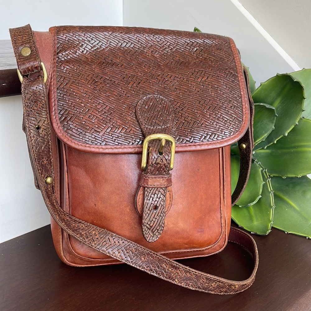 Brahmin Brown Woven Leather Crossbody Bag